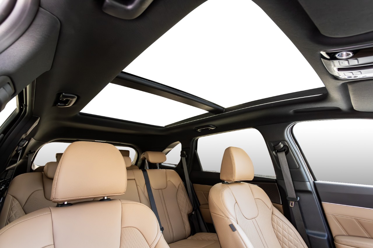close-up of the hatch on black   roof. modern car interior